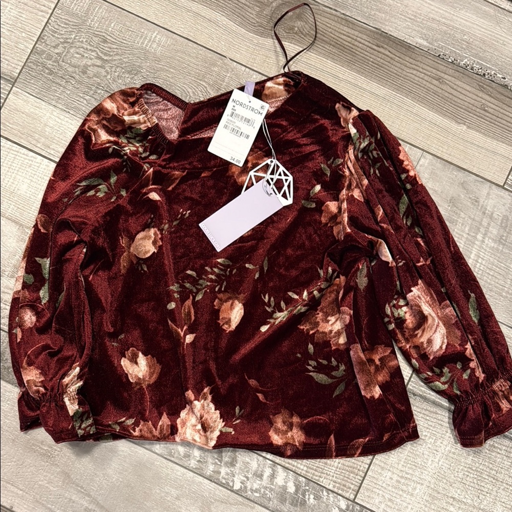 Good luck Gem  Girls Floral Velvet Top
